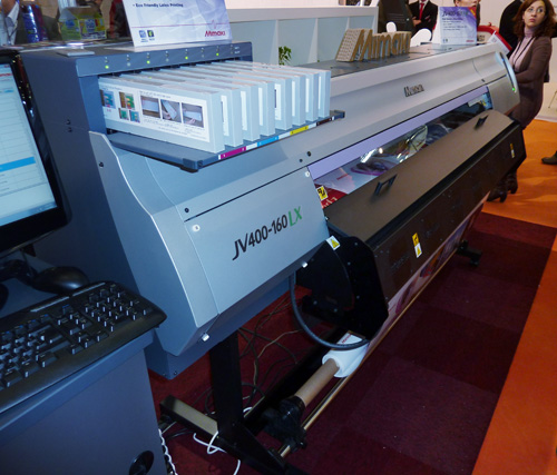 Mimaki JV400-130LX latex ink printer launched at FESPA Digital 2012 Barcelona offers competition for HP Designjet L26500 latex ink printer.